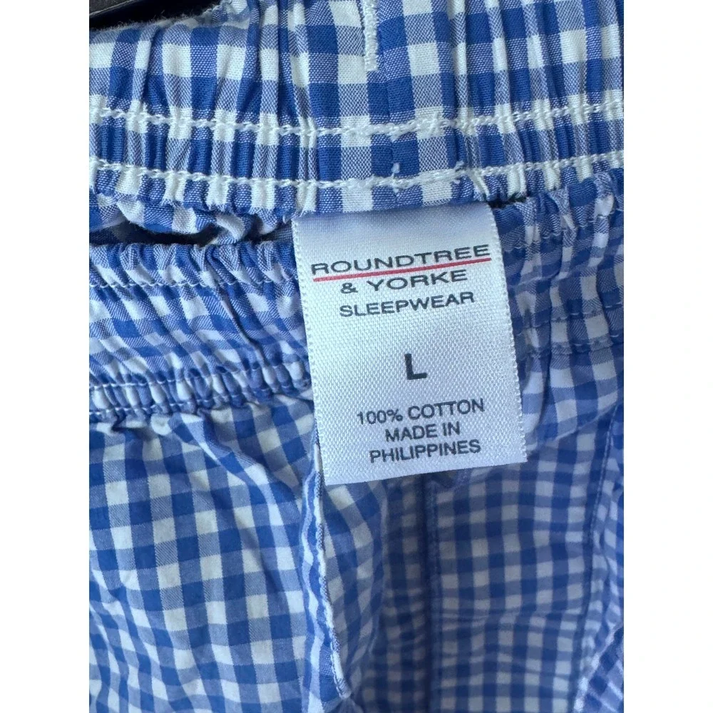 Roundtree & Yorke Mens Blue Gingham 100% Cotton Pajama Set Size Large L